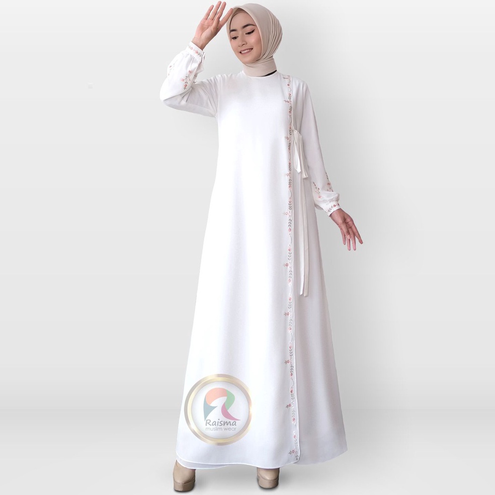 PALING DICARI|| Raisma Gamis Putih Tulang Mewah Dan Elegan Model Verslah Kombinasi Bordir cantik Bus