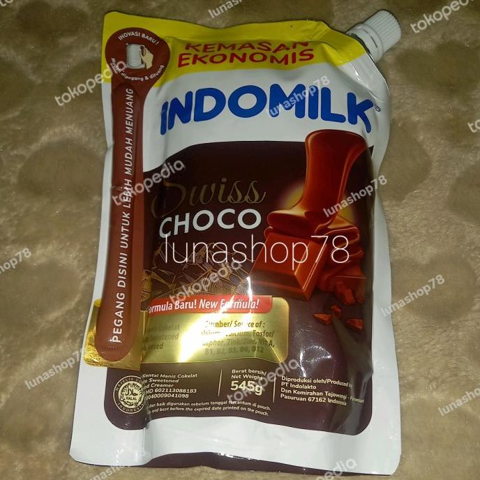 

+%+%+%] Krimer kental manis cokelat Indomilk Swiss Choco kemasan ekonomis 545g