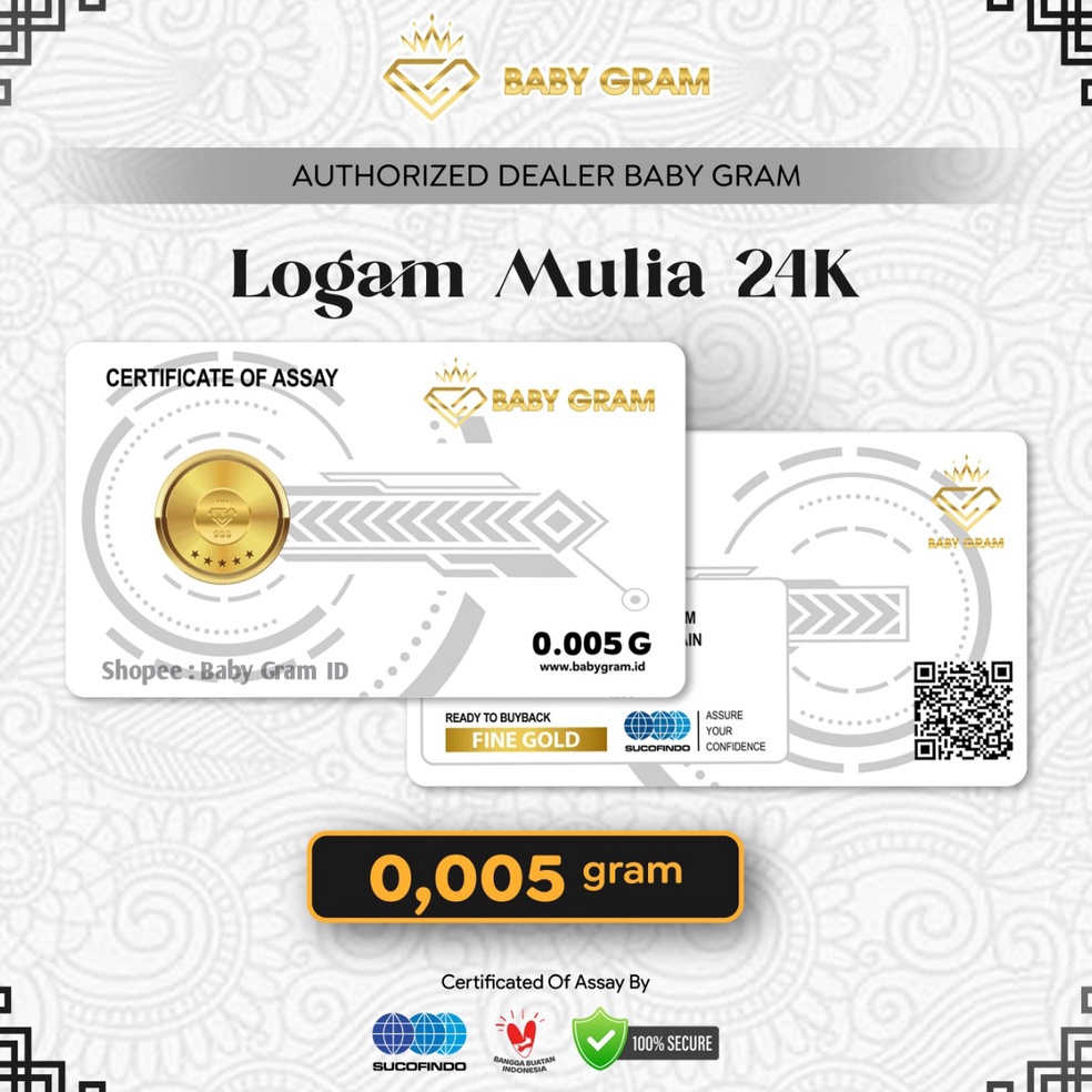 Ready Stock Baby Gram Emas Mini 0,005 Murni Logam Mulia 24 Karat Bersertifikat Sucofindo