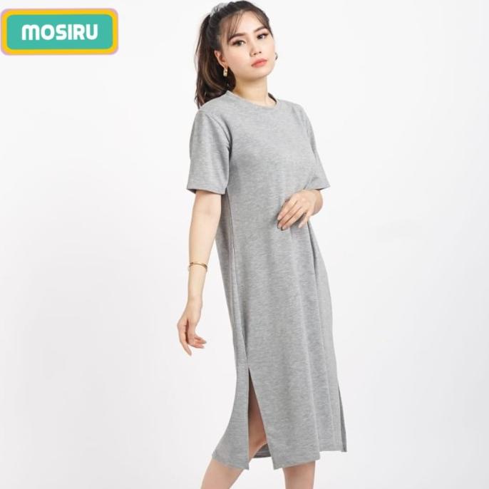 MOSIRU Dress Kaos Polos Jumbo Wanita Lengan Pendek Baby Terry