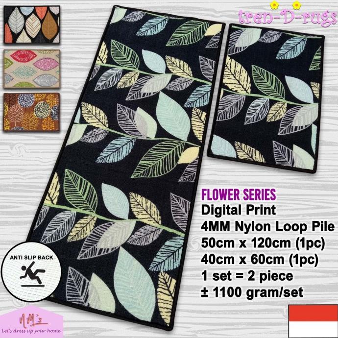 Karpet keset kaki bunga lantai dapur set panjang kitchen mat anti slip
