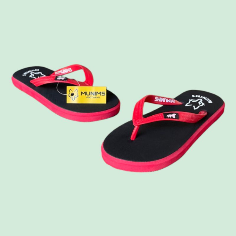 Munims Sandal Jepit Pria Karet Rubber Santai Anti Slip Flip Flop Wide Sendal Japit Mix Red