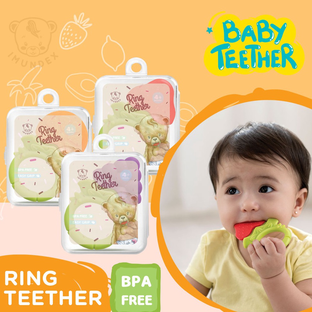 [T✪Q1.✉) IMUNDEX Baby ring teether Gigitan Bayi Buah Mainan Gigi Silikon BPA FREE + Free kotak Penyi