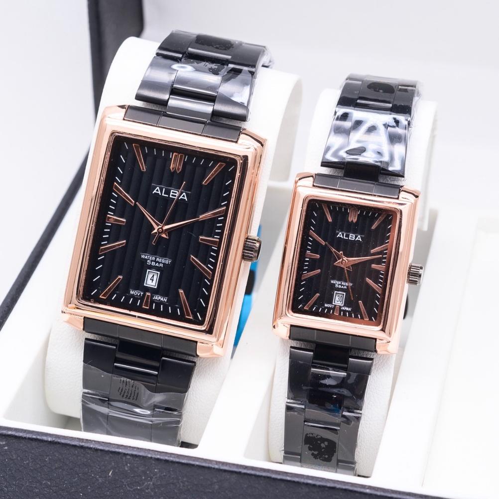 Sale Nusantara Jam Tangan Couple Alba Kotak Rantai Tanggal Aktif