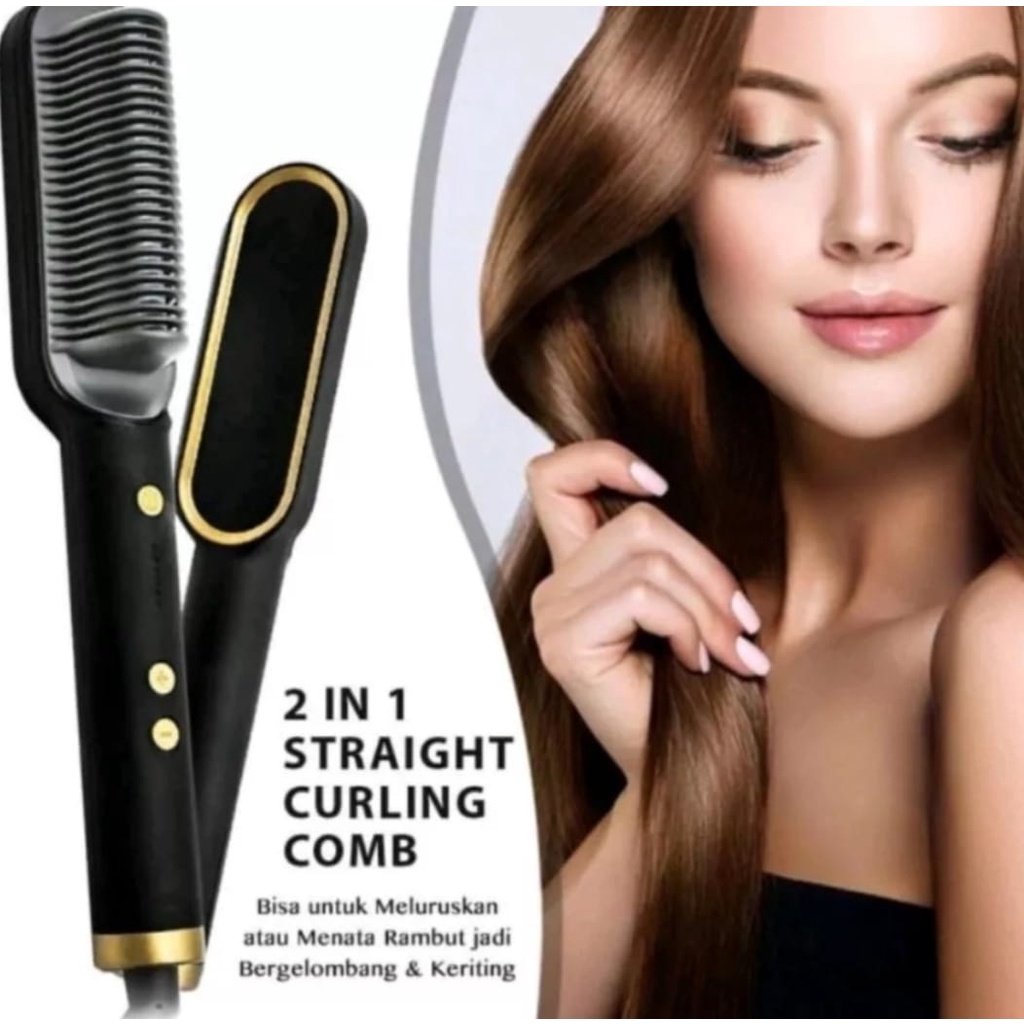 Catok Sisir Pelurus Rambut New Fast Hair Straightener Combs Curler 2 IN 1-Catokan Sisir Listrik Pelurus Rambut 2 IN 1