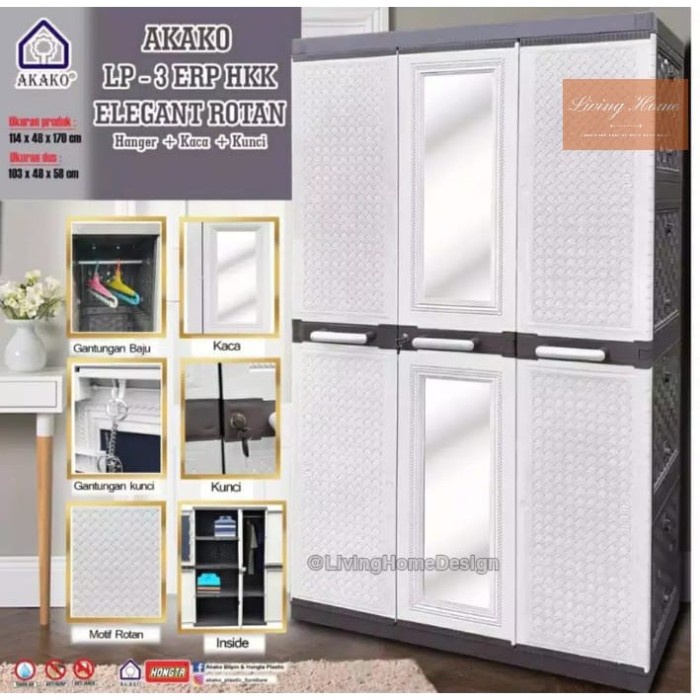Bestseller Jumbo Lemari Plastik Akako Elegant 3 Pintu Kaca Lp3Ep Lemari Gantung