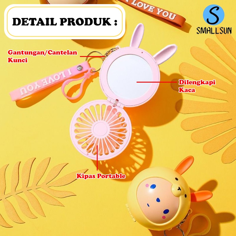 kipas Cermin Makeup Karakter Mini Fan Mirror USB Charger Cermin Make Up Portable