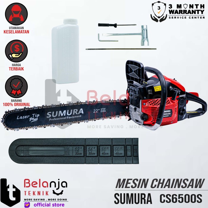 Terlaris Sumura Chainsaw Cs 6500 S Mesin Gergaji Rantai Cs6500S 22 Inch Termura