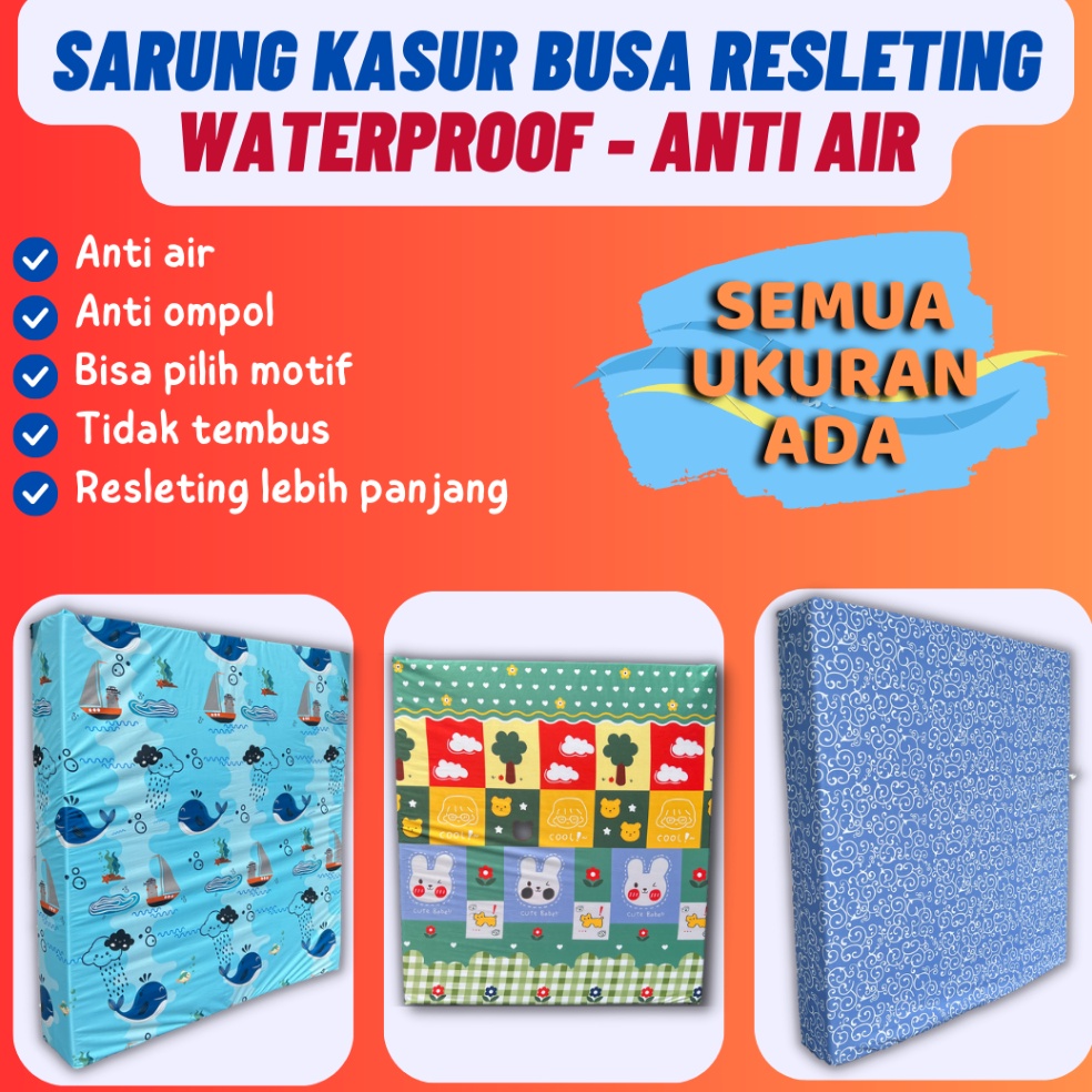 Terbaik. Sarung Kasur Resleting Waterproof Anti Air / Sarung Kasur Busa Inoac Waterproof / Sprei Wat