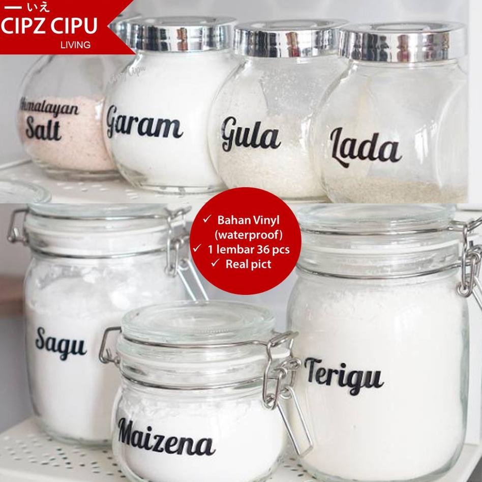 Grosir Cipzcipu - Stiker Bumbu Dapur/Doff/Transparan (36Pcs Tulisan Sesuai Gambar/No Custom)