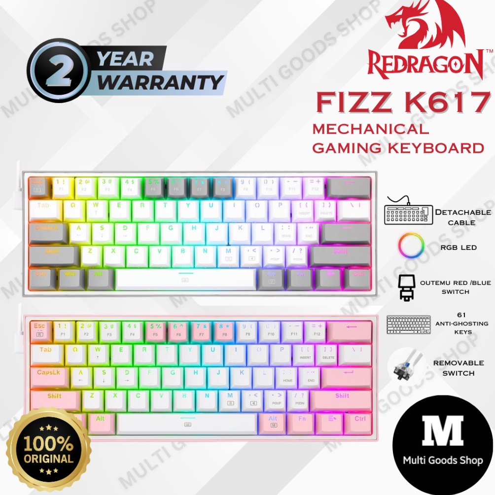 99 K617 / K617R / K617RGB Redragon Mechanical Gaming Keyboard 60% FIZZ ✺Terkini