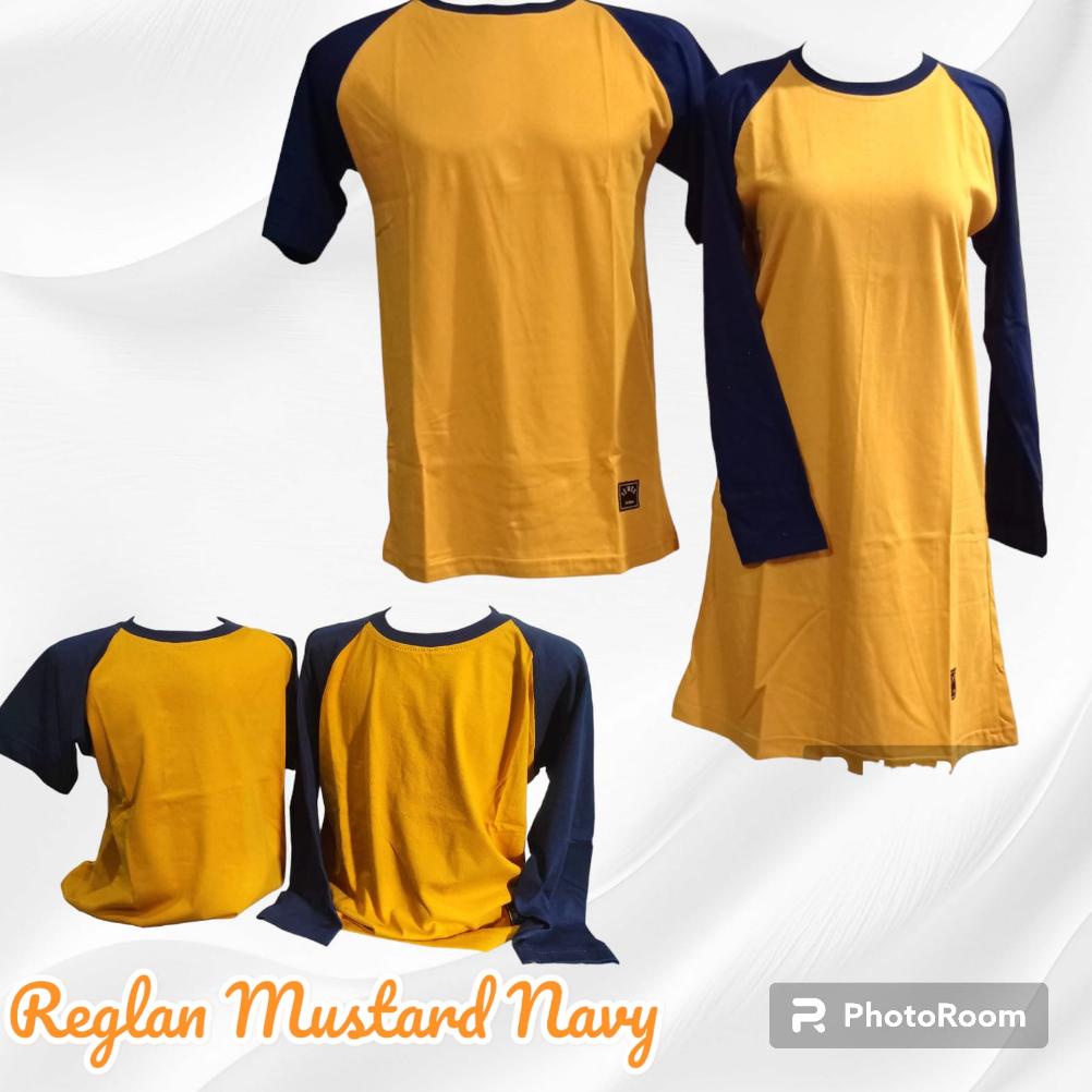 TERLARIS S-XXXL Kaos Couple  Keluarga Reglan Polos Tunik Muslimah Mustard Navy/Seragam Olahraga/Sena