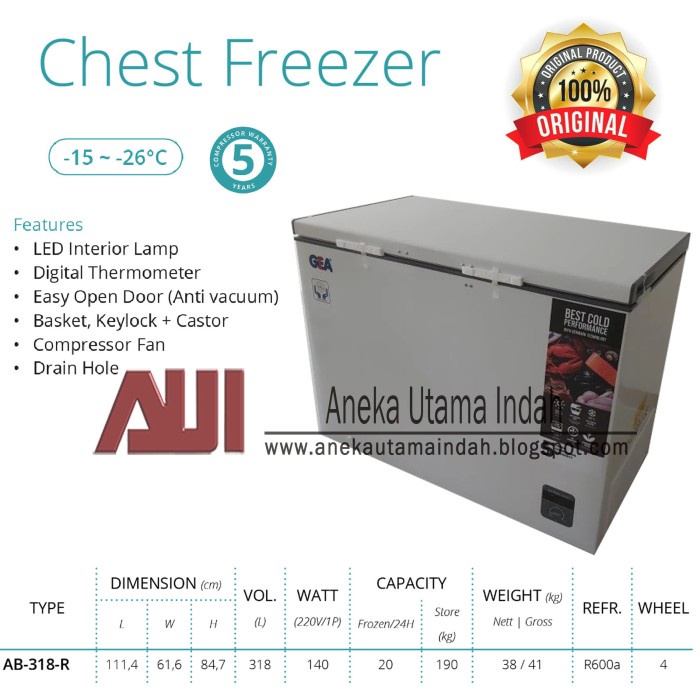 Best Seller Box Pembeku Chest Freezer Gea Ab-336-R / Ab336R 330 Liter
