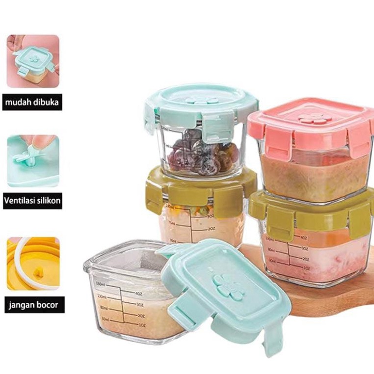 [KODE IFQSC] Penyimpanan wadah mpasi kaca / wadah mpasi bayi kaca / baby food container kaca / wadah