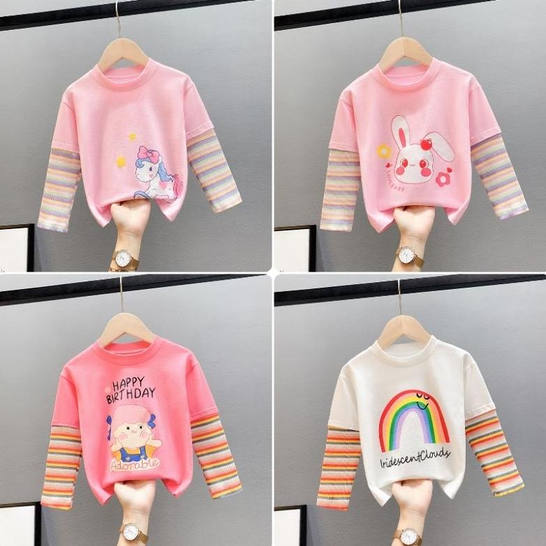 Bayar ditempat kaos anak perempuan import baju anak cewek Lengan panjang atasan anak perempuan imopr
