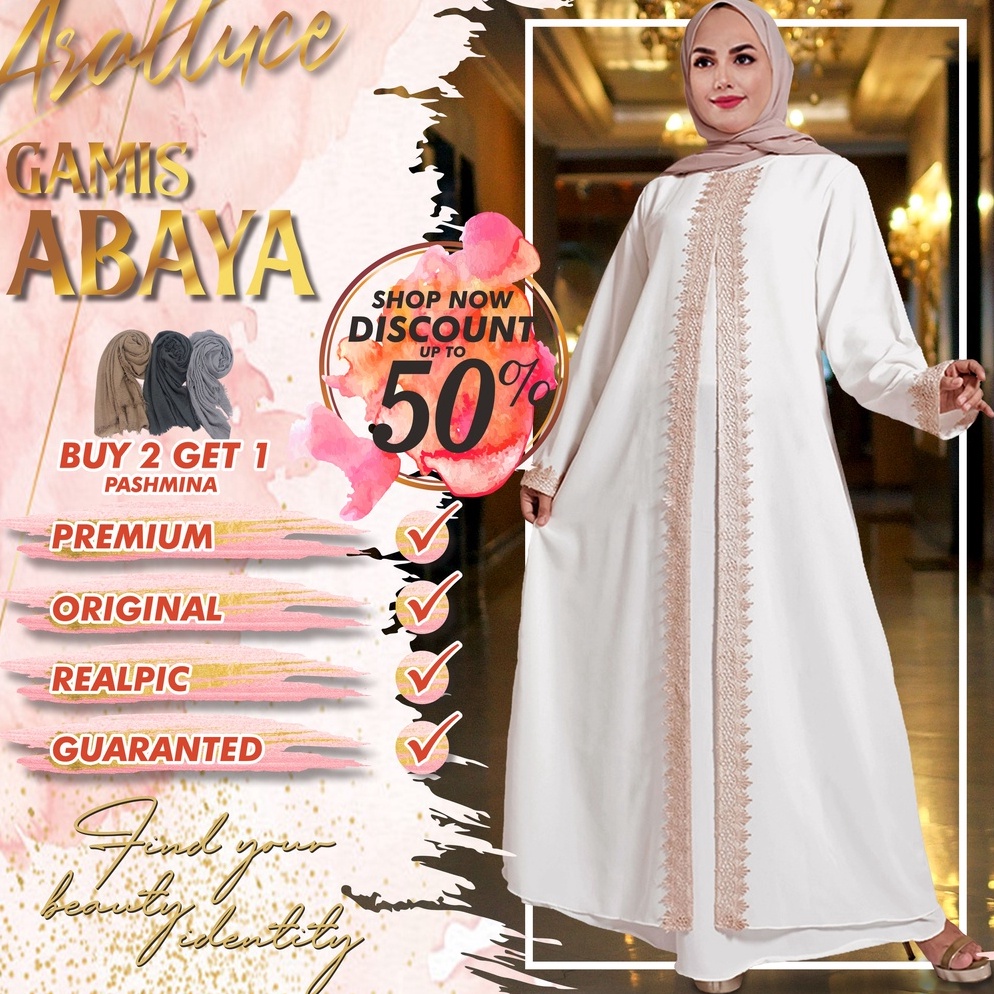 Baju Dress Gamis Putih Wanita Muslim Kekinian Terbaru BY ARALLUCE / Abaya Warna Putih Turkey Turki M