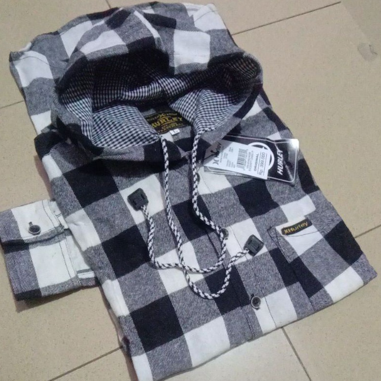 READY: flannel Hoodie panjang pria / kemeja flannel topi/kemeja panjang pria wanita kotak kotak  hoo