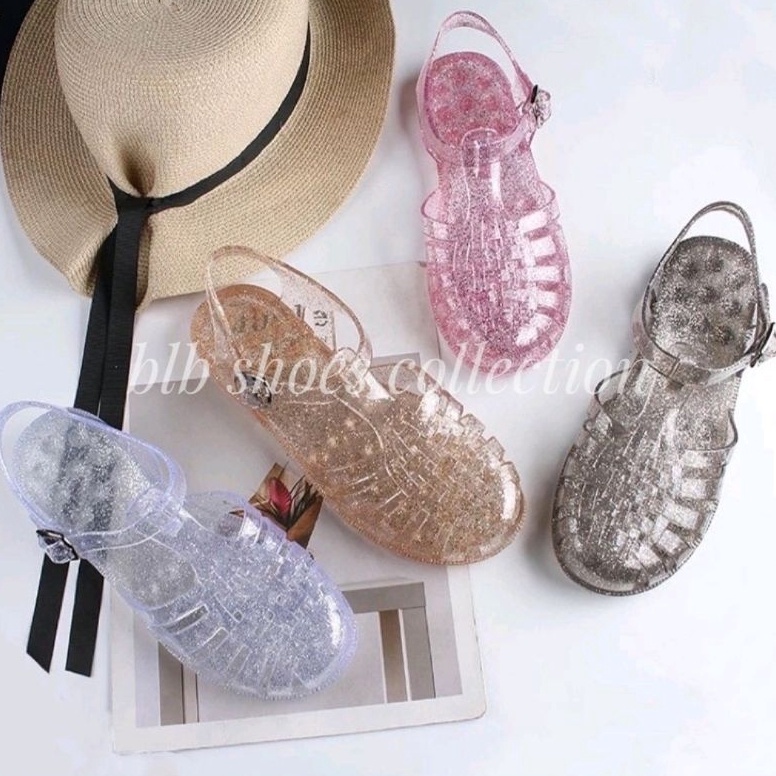 CHEKOUT|| Sandal Wanita Glitter Sandal Tali Gesper Wanita Import Sandal Cewek Glitter Transparan San
