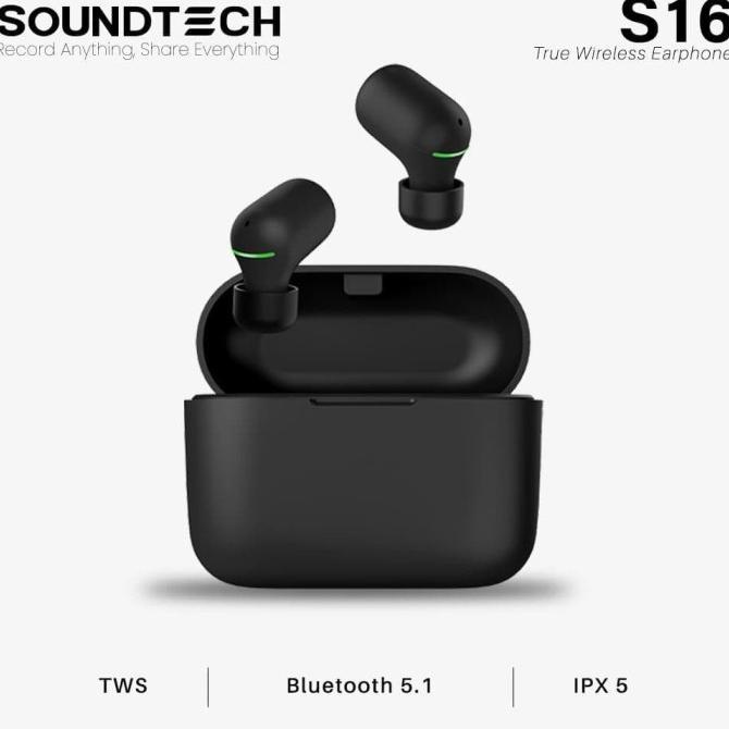 Best Seller SOUNDTECH S16 TWS Wireless Earphone Bluetooth 5.1 Touch - Black