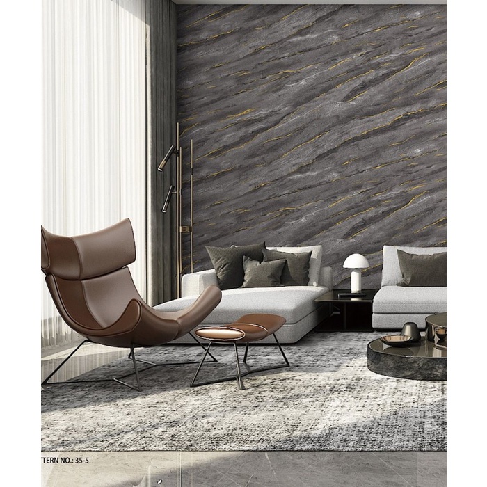 Terlaris Wallpaper Dinding Korea Marmer Granit Simple Abstrak Abu Gelap - Muda