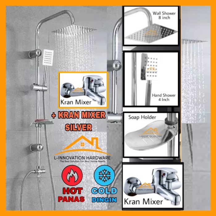 Shower Tiang Set Coloumn Kran Air Panas Dingin