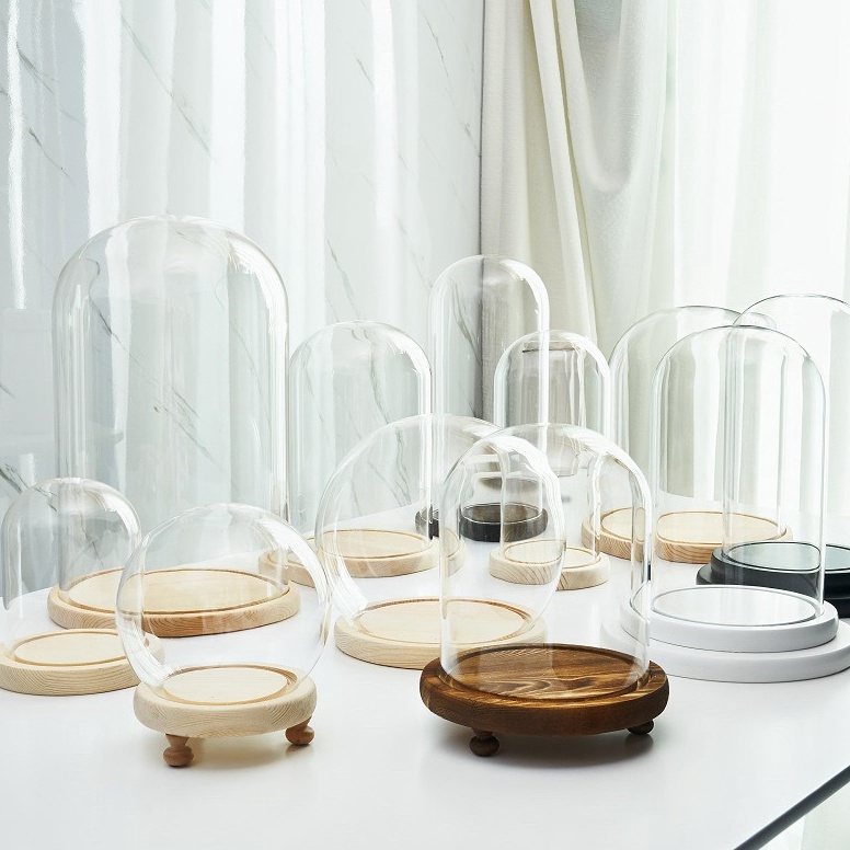 Murah Meriah GLASS DOME / FLOWER GLASS DOME CLASSIC / ROUND / CLASSIC WITH LED DOME ALAS KAYU JTE