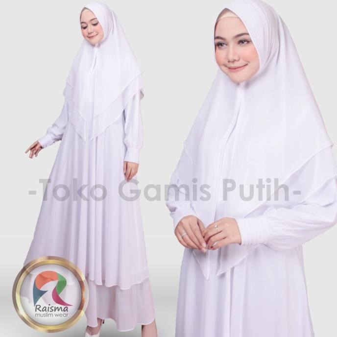 Gamis Putih Syari Set Khimar Warna Putih / Hitam / Bw / Gamis Umroh - M, Putih