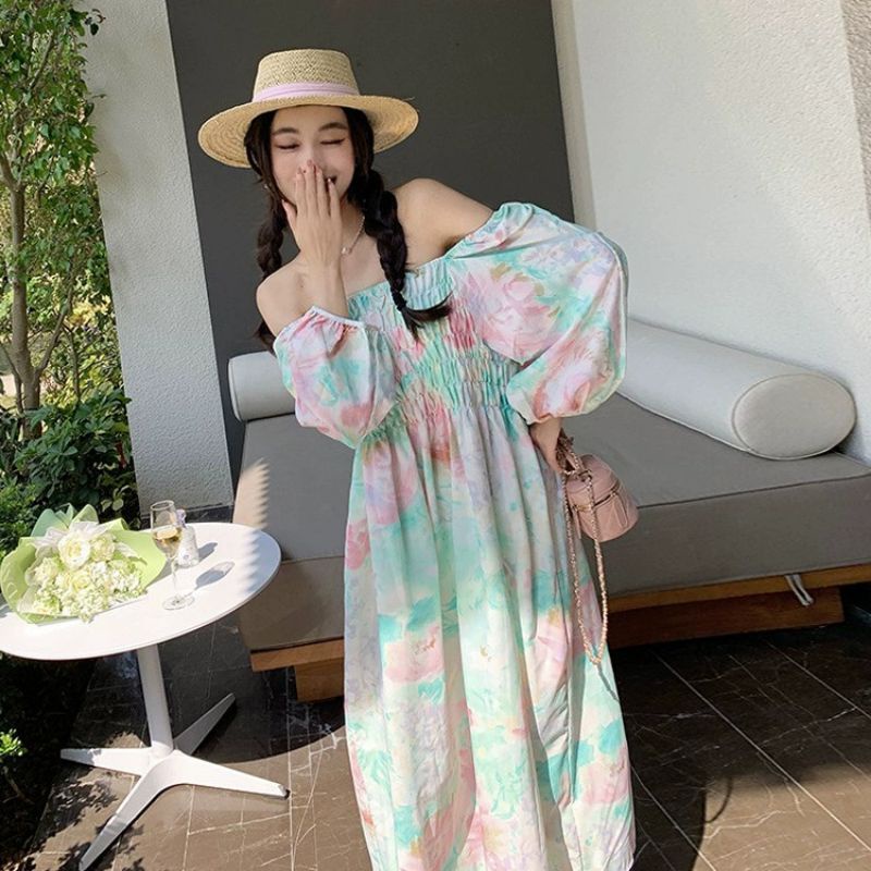 Chiffon Dress Floral Wanita Import Premium / Lengan Panjang Korean Dress Summer Pantai Bali Beachwea