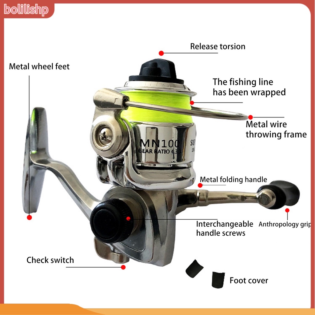 &lt;Bolilishp&gt; mini Fishing Reel Kekuatan Tinggi Lempar Stabilitas Anti-bombing Angling Metal 100type Spinning Reel Dengan Garis Memancing Luar Ruangan