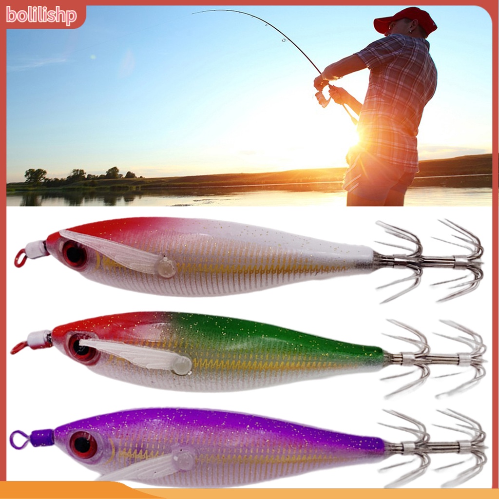 [Bolilishp] 5.5cm Kait Cumi Udang Dengan Efek Bercahaya Simulasi Angling Plastik Luminous Wooden Shrimp Squid Hooks Outdoor Fishing