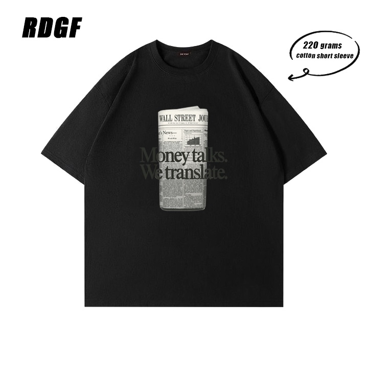 RDGF Oversized Men's T-Shirts Kaos koran T-shirt hitam versi AS Hitam/A0907