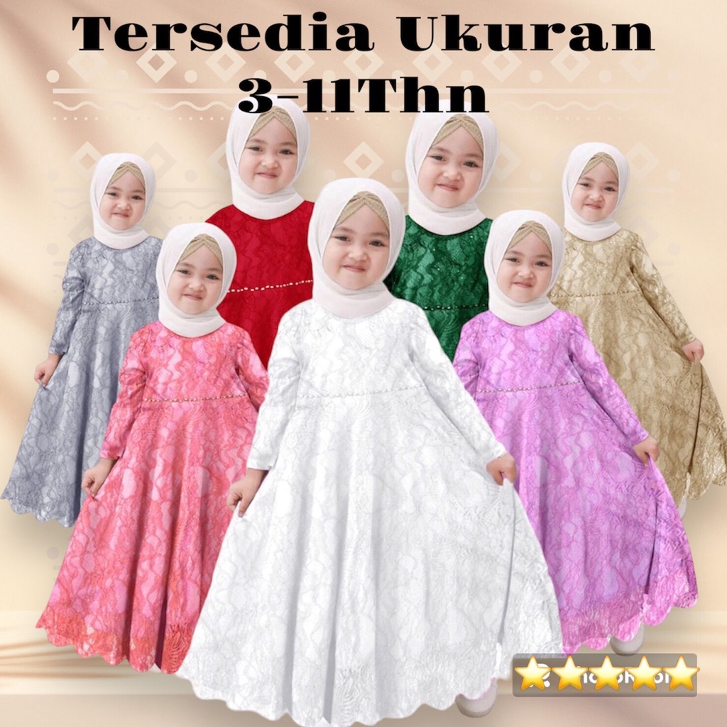 (B㊛Q8☛) gamis anak perempuan JESSY , gamis putih anak perempuan , gamis anak perempuan 3 tahun model