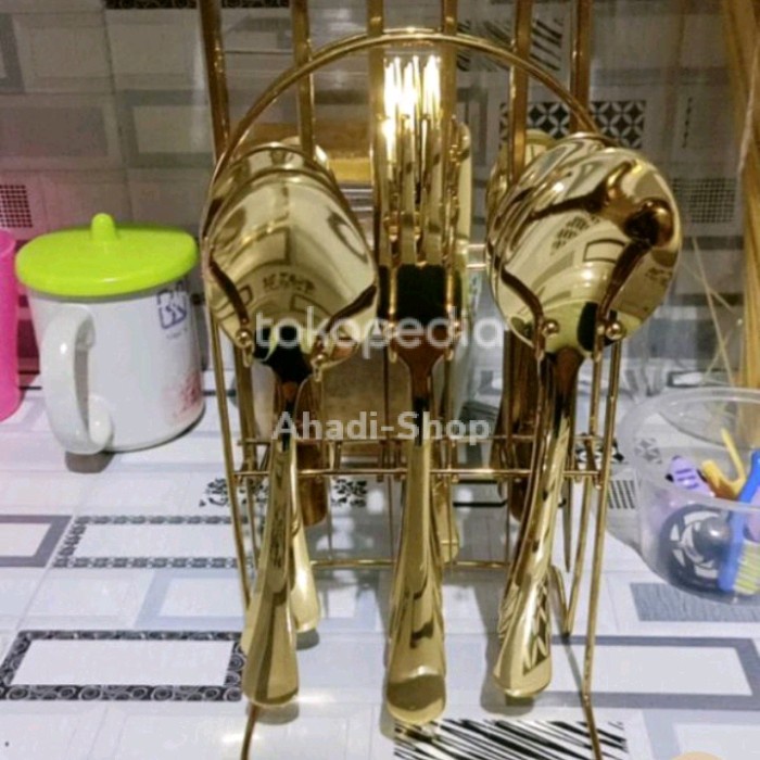 Sendok Gold Set Gantung Cutlery/ Sendok Sultan Gold/ Sendok Korea