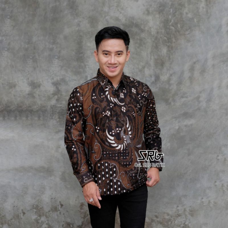 Batik Pria Lengan Panjang BATIK HARUM HRB026 motif KERATONAN Kode 002 size M L XL XXL Reguler