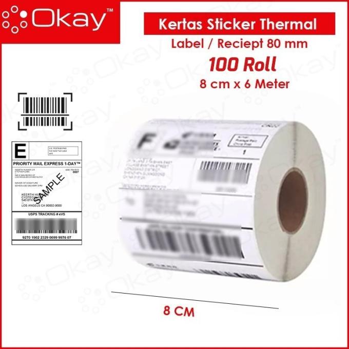 

OKAY KERTAS STICKER THERMAL 80 MM untuk printer Label 80mm continuous mer03