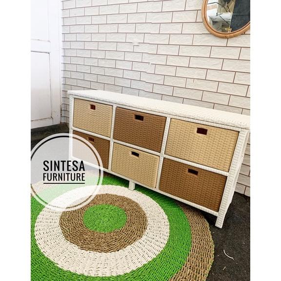 (KHUSUS PULAU JAWA) RAK TV LACI SERBAGUNA ROTAN SINTETIS ISI 6 LACI/LEMARI ROTAN SINTETIS/LEMARI BAJ