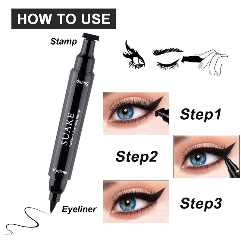 100% ORIGINAL SUAKE Eyeliner Stamp 2 In 1 Waterproof Liquid Eyeliner Pensil Waterproof  Stamp Small