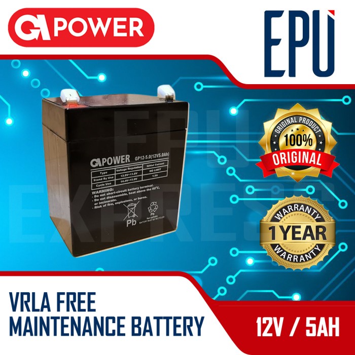 Aki UPS Gpower 12V 5AH Baterai UPS Battery Aki Kering Aki Speaker VRLA