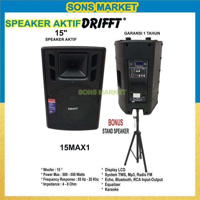 Speaker Aktif Drifft 15Inch 15 Inch 15" Speaker Monitor Bluetooth