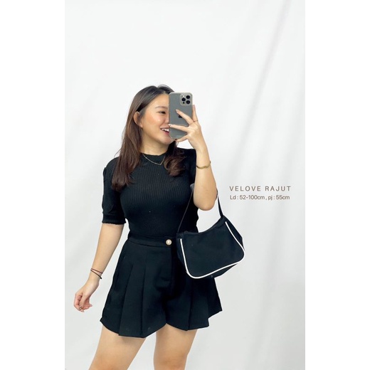 MDLV ~ VELOVE RAJUT ATASAN RAJUT TOP RAJUT BAJU RAJUT ATASAN LENGAN PENDEK FASHION WANITA