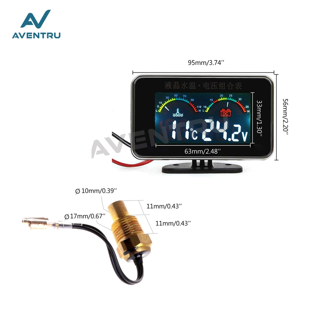 2in1 LCD Digital Pengukur Temperatur Air Voltmeter Tekanan Air Mobil