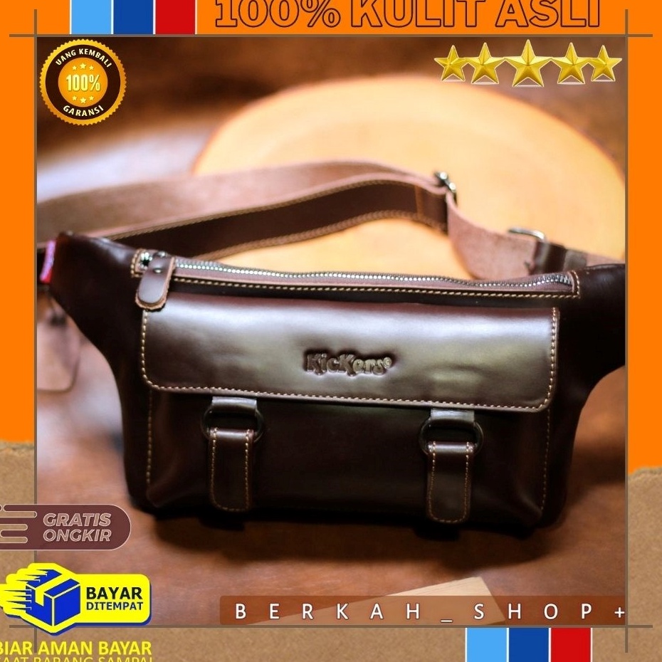FLASH SALE Tas Pinggang Waistbag Selempamg Kulit Asli Pria Cowok Slempang Slingbag Waist Bag Weistba