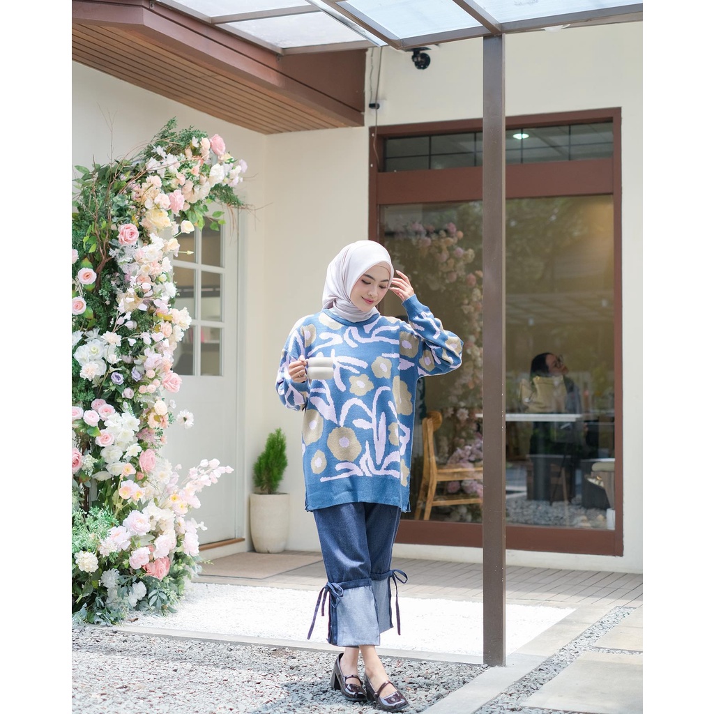 (COD Free Ongkir) ARUMI FLOWER SWEATER RAJUT PREMIUM TEBAL Wanita Murah Terbaru Trendy Grosir Pakaian Outwear Bandung