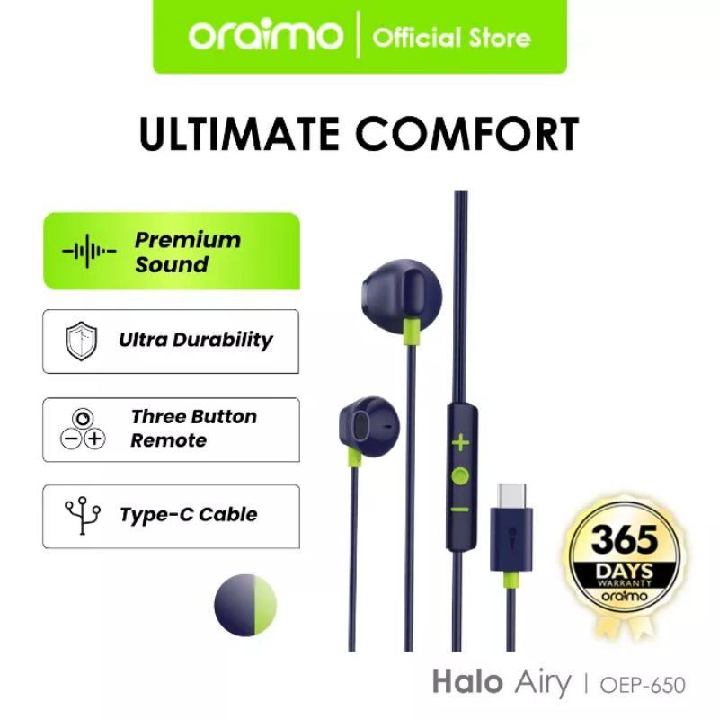 Oraimo Wired Earphone Kabel Handphone Type-C Halo C 1.2 OEP-650