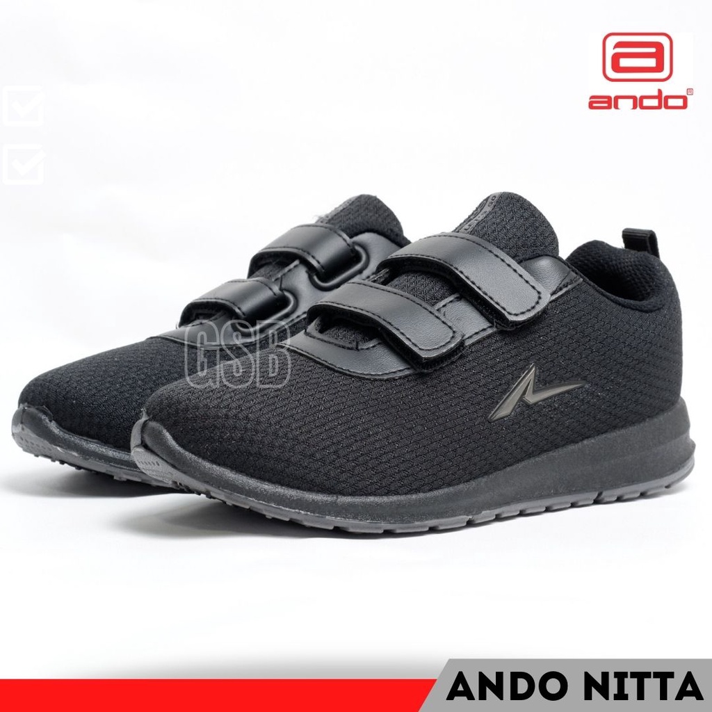Sepatu Anak Sekolah Perempuan Paud TK Kelas 1 SD Anak-anak Cewek Kecil Ando Perekat Velcro Hitam Ful
