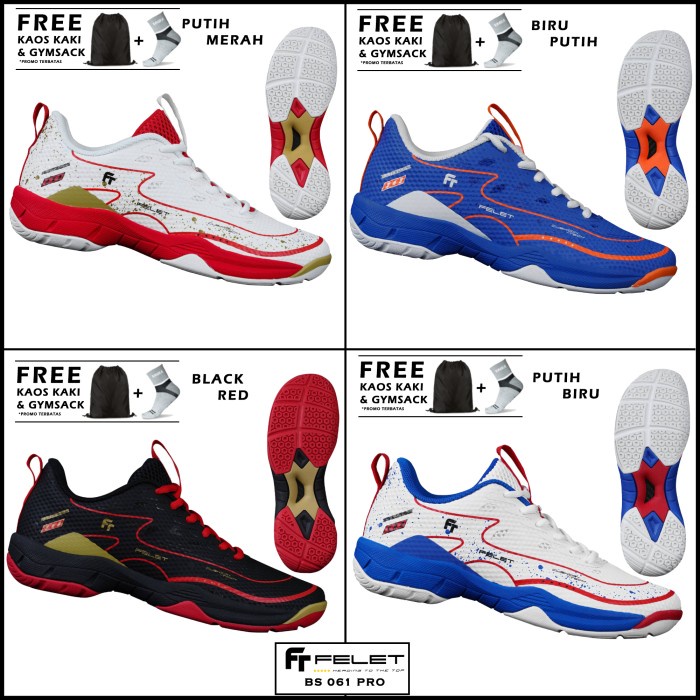 Terlaris Sepatu Badminton Felet Bs 061 Pro 100% Original Bonus Kaos Kaki+Tas
