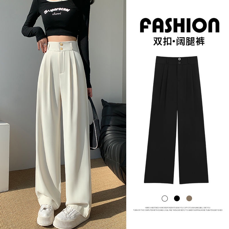 Red Hitam sempit lebar kaki celana wanita 2023 musim semi baru berpinggang tinggi tipis dan mengepel lantai longgar lurus celana kasual