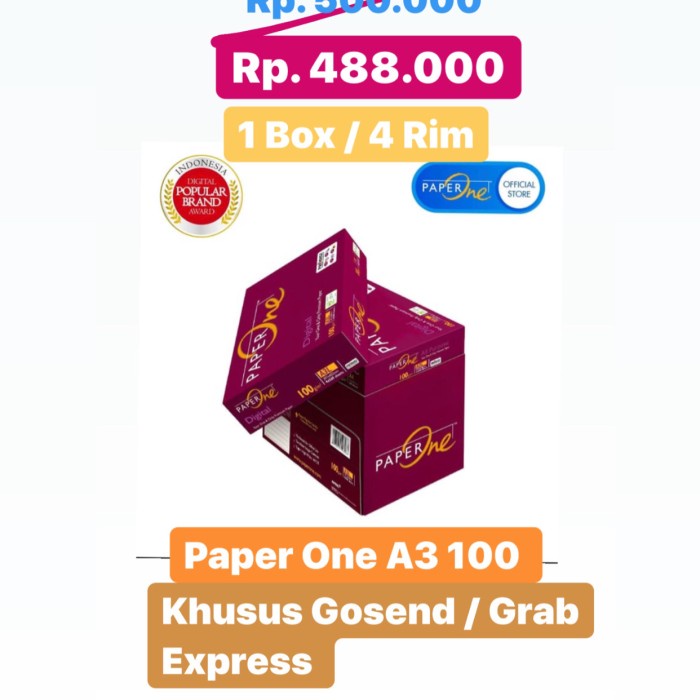 

Paper One A4 100 gram/ 1 Box/ khusus Gosend Grab Express Max : 2 Box gon04