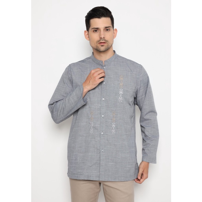 Terlaris Jobb Ajmal Baju Koko Pria Lengan Panjang Regular Fit Abu-Abu