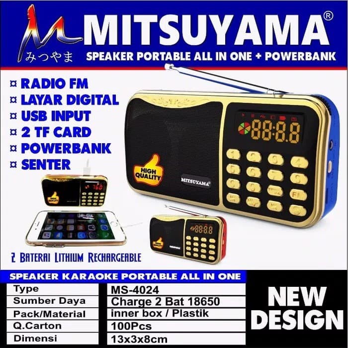 Speaker Radio USB Memory Mitsuyama Powerbank MS-4024 - kami pasti ready speaker 15 inch full bass murah  merk promo 500 watt acr aktif  big subwoofer diskon terbaru 2021 besar bluetooth 12 termurah karaoke pas super tinggi